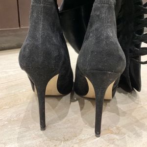 Black suede over the knee stiletto boot